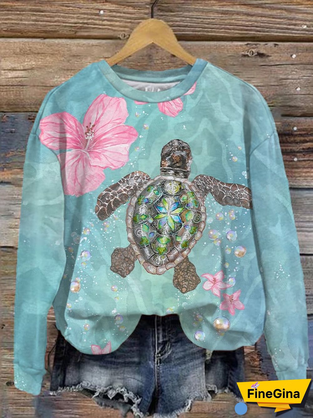 Women's Hibiscus and Turtle Sweatshirt