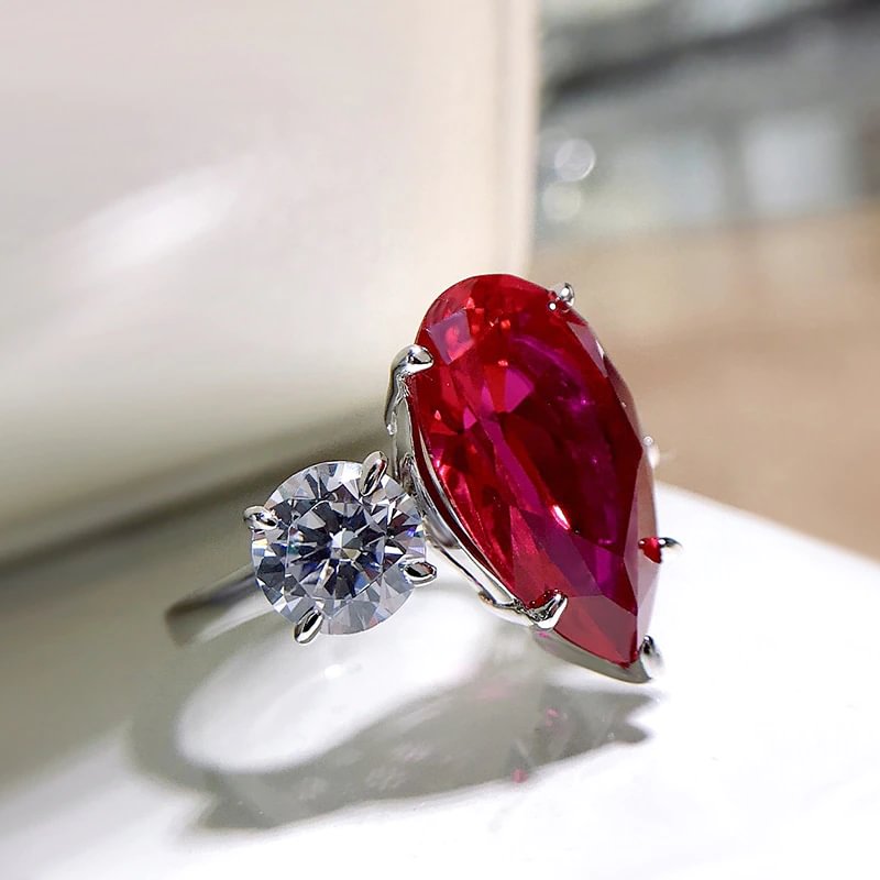 100% 925 Sterling Silver 11*18mm Ruby High Carbon Diamond Rings For Women Sparkling Wedding Party Fine Jewelry  055 