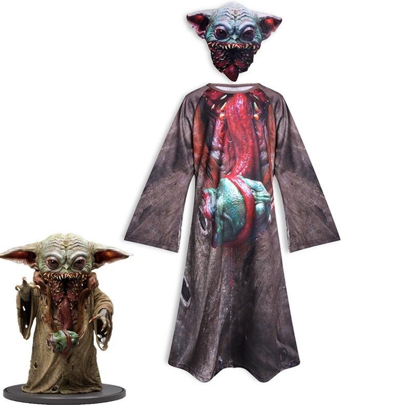 Scary Baby Yoda Cosplay Costume Dress with Mask Outfits