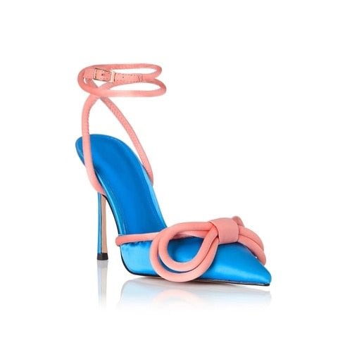 Colorblock Pointed Toe Bow Stiletto Mid-heel High Heels Women's Sandals