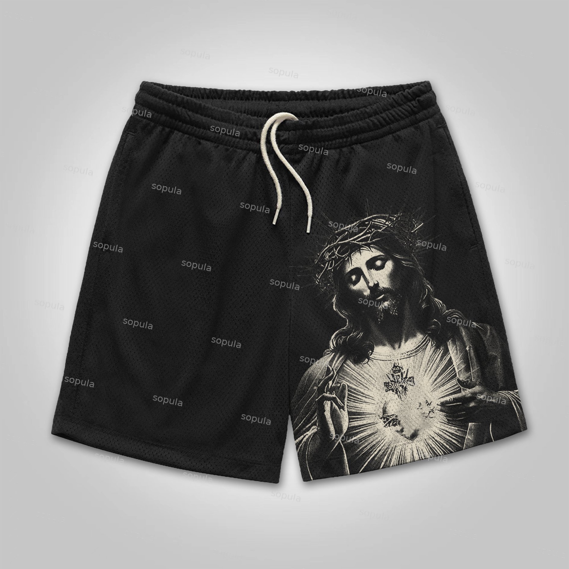 Sopula Outlet Vintage Jesus Graphic Mesh Shorts - SOPULA