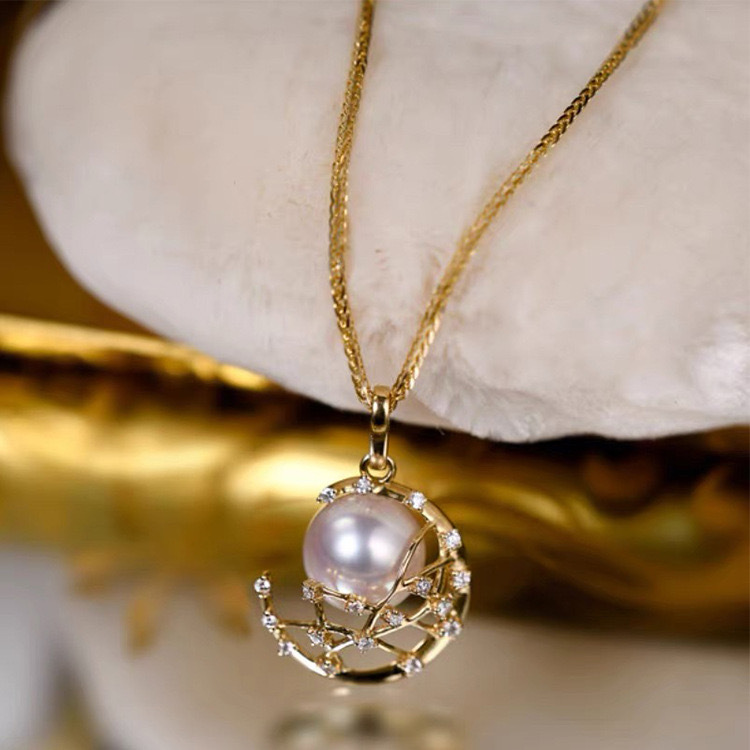 Elegant Gold Rhinestone Moon Hollow Out Pendant Pearl Necklace 2024 - Flycurvy 