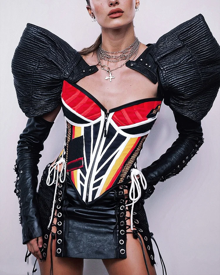 Women's Sleeveless Printed Zipper Corset Top