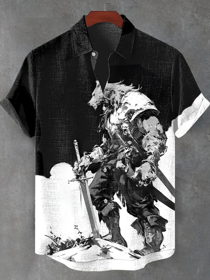 Men's Handsome Orc Holding A Sword Art Print Short Sleeve Shirt