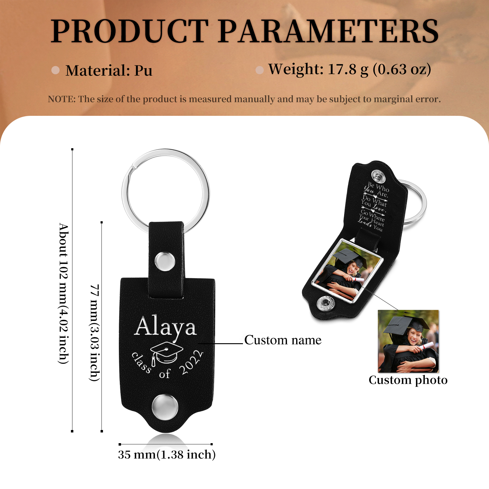 Personalised Graduation Leather Keychain Custom Name & Photo Keychain Graduation Gift - Be Who You Are-Jessemade AU