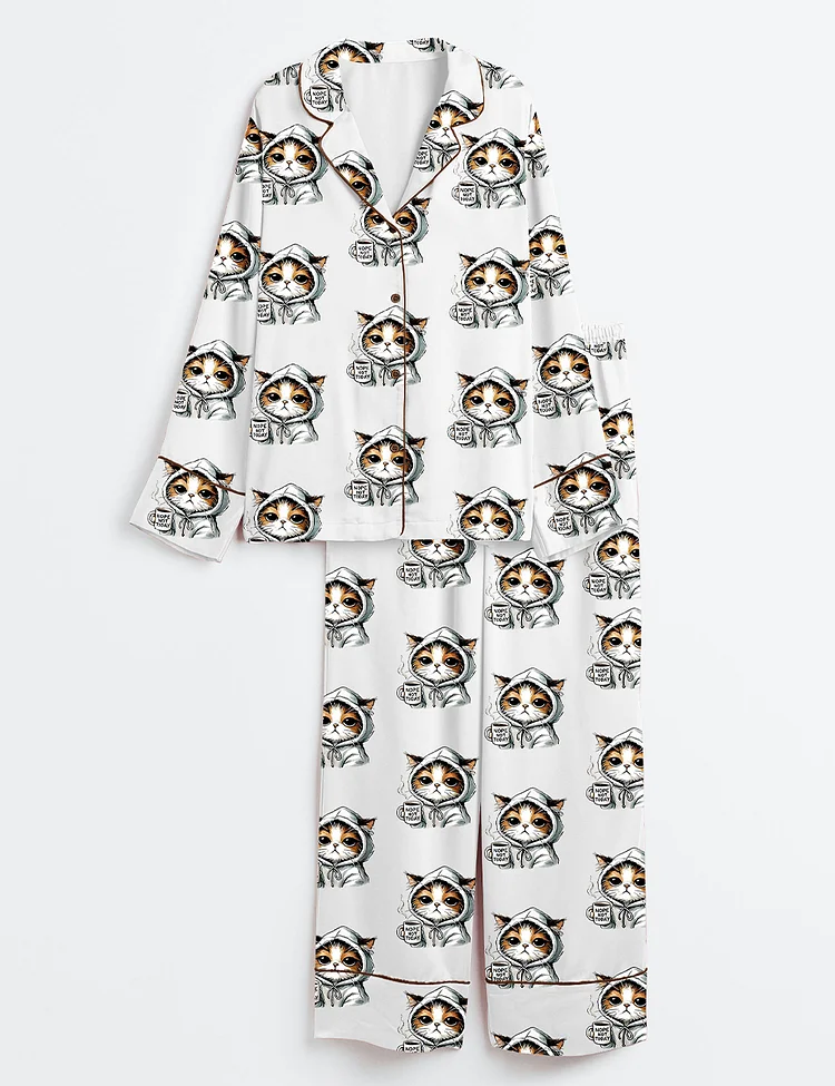 Women&rsquo;s Nope Not Today&nbsp;Cute Cat&nbsp;Funny&nbsp;Cats Lover Print Long Sleeve Satin Pajama Set