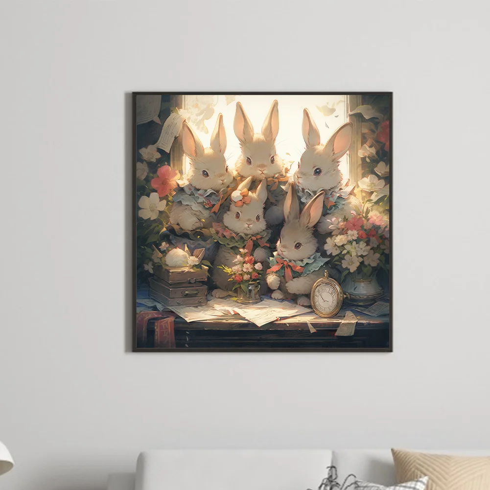 Full Round Diamond Painting 40*40cm - Rabbits Gather Together
