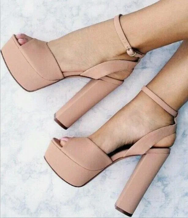 Custom Made Blush Chunky Heel Ankle Strap Sandals Vdcoo