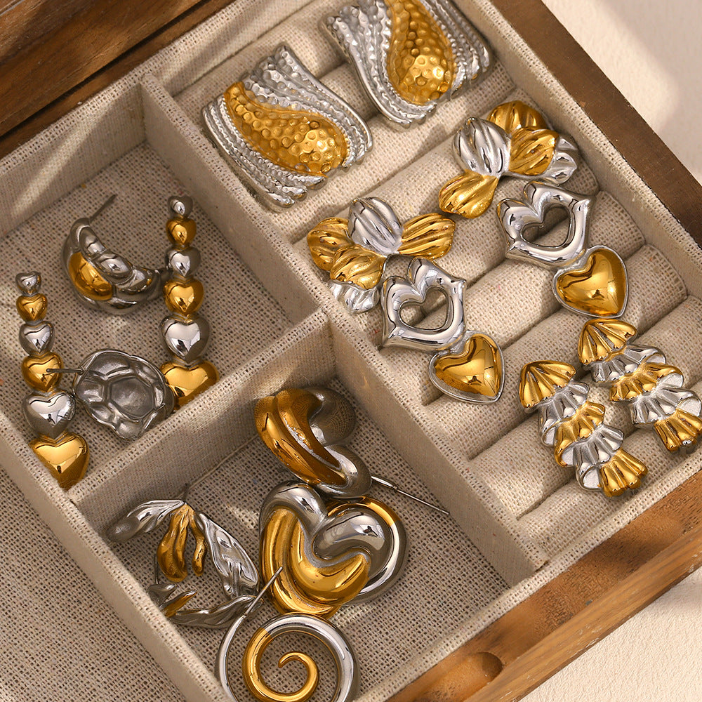 Niche Design Gold Earrings Stainless Steel 18K Gold Plated Two-Tone Mouth Christmas Tree Earrings For Women