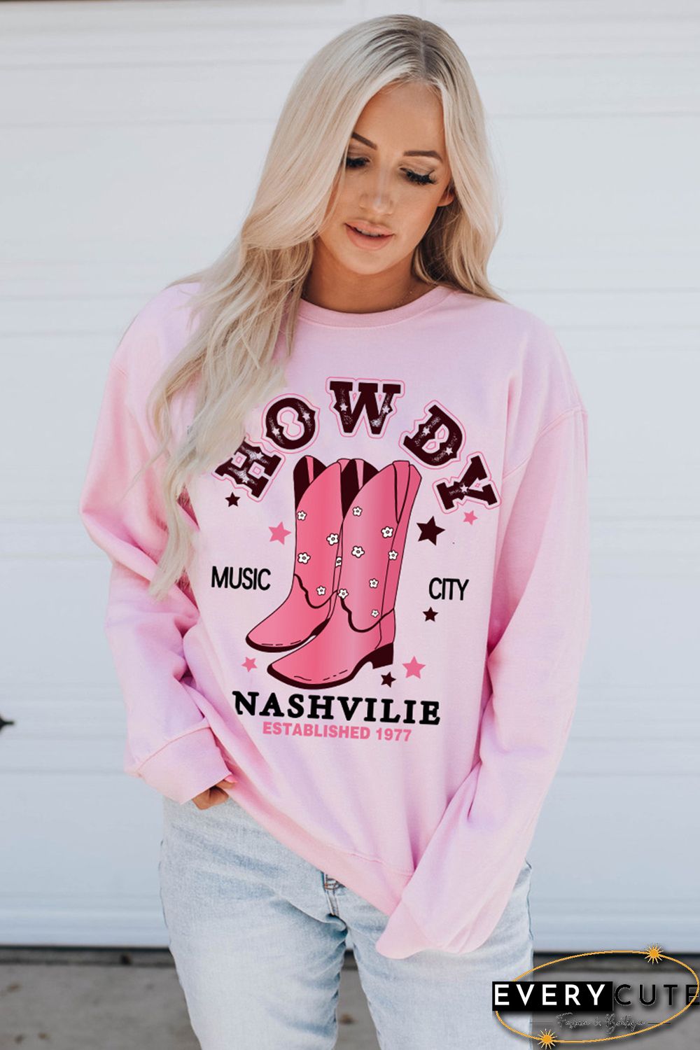 Pink HOWDY NASHVILLE Vintage Western Graphic Sweatshirt