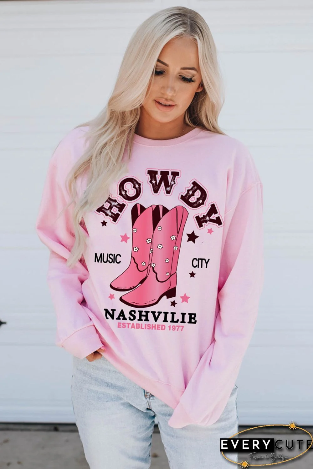 Pink HOWDY NASHVILLE Vintage Western Graphic Sweatshirt