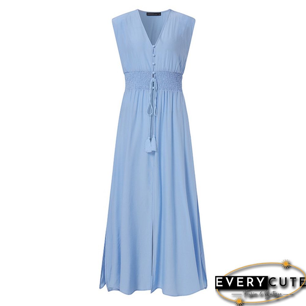 Oversized Retro Women Kaftan Solid Long Shirt Dress Sexy Party V Neck Bohemian Slit Hem Maxi Sundress