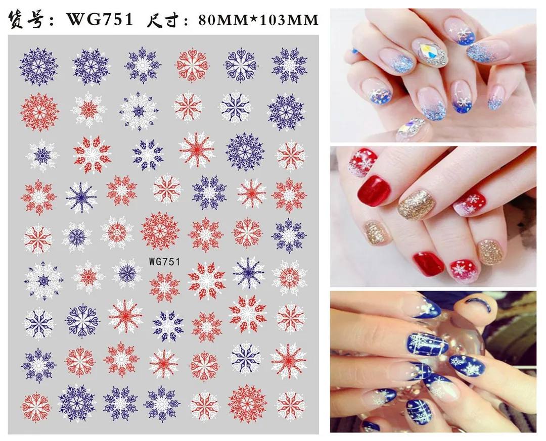 3D Christmas Nail Art Sticker For Kids Tattoo Manicure Accessories Snow Man Gift Tree Deers Santa Claus Slider Nail Decals Decor-Nail Inspo