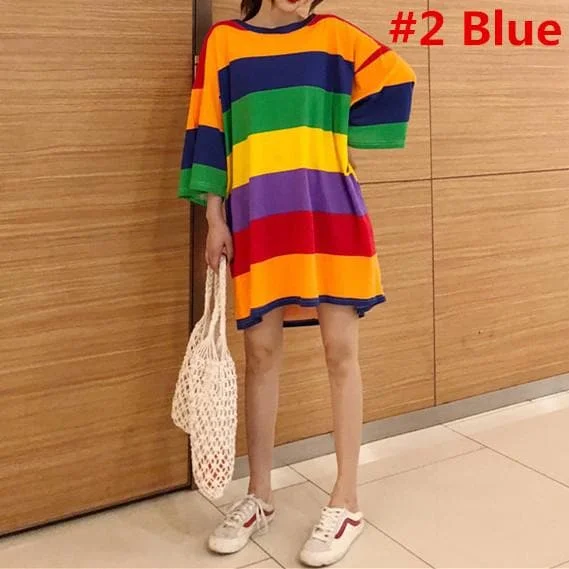 Pink/Blue Pastel Rainbow Stripe Dress SP1812641