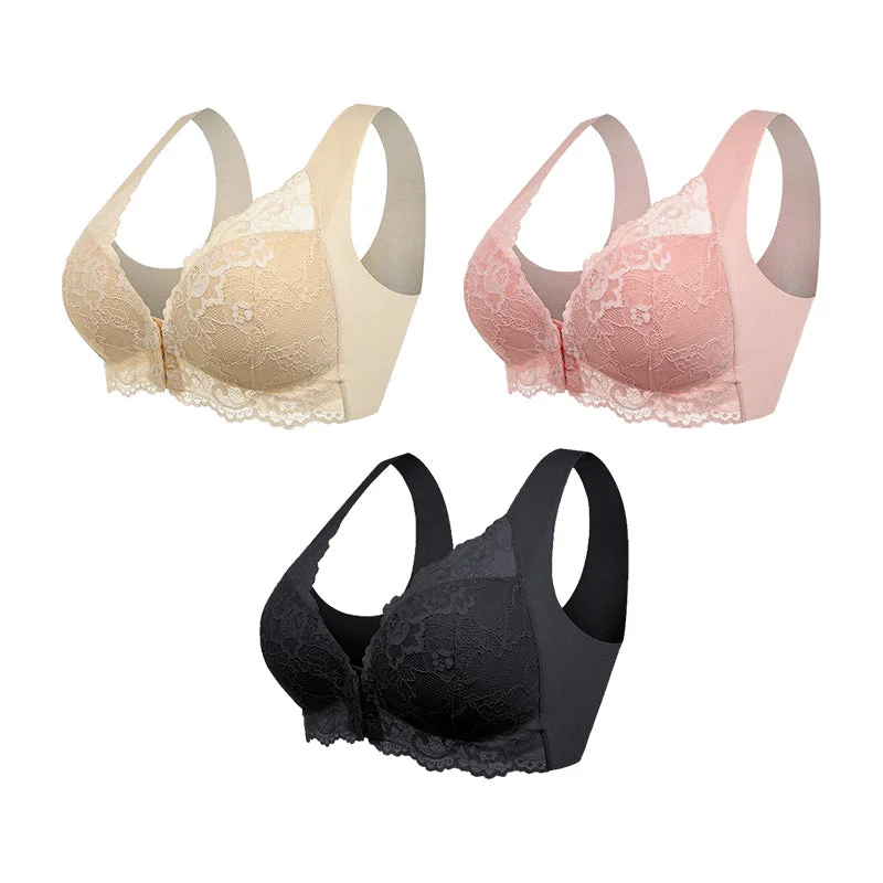 LilyBras&reg;Lace front buckle breathable perfect support bra(Buy 1 Get 2 Free)-Tri-color bundle