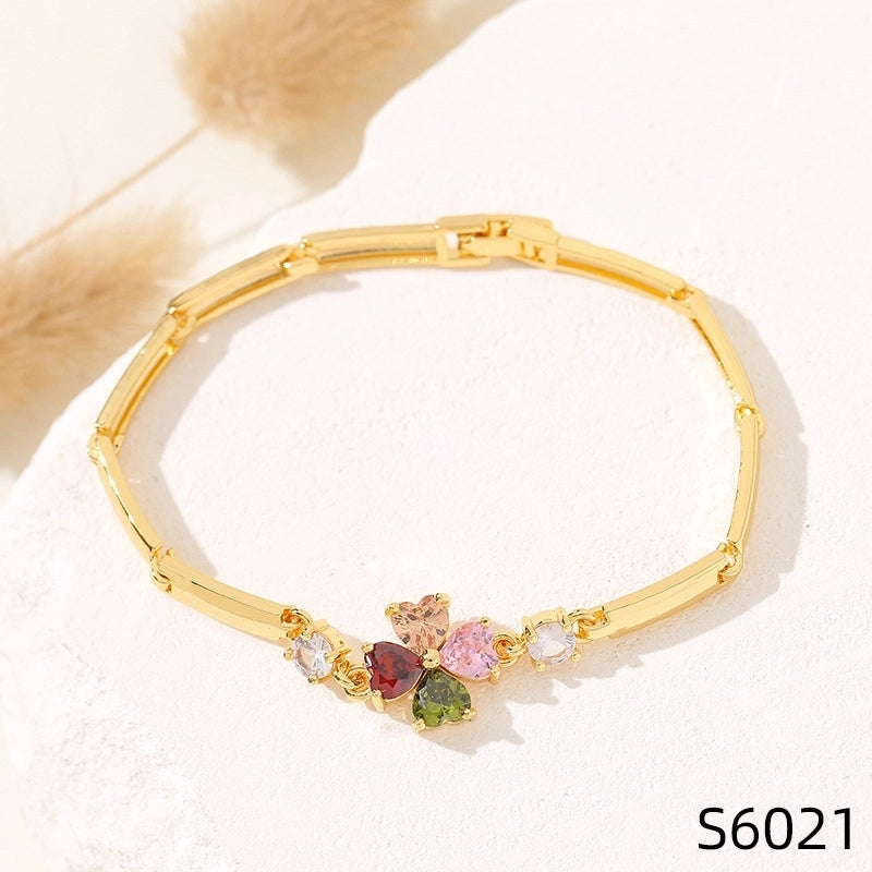 Minimalist Flower Copper Inlay Zircon Bracelets