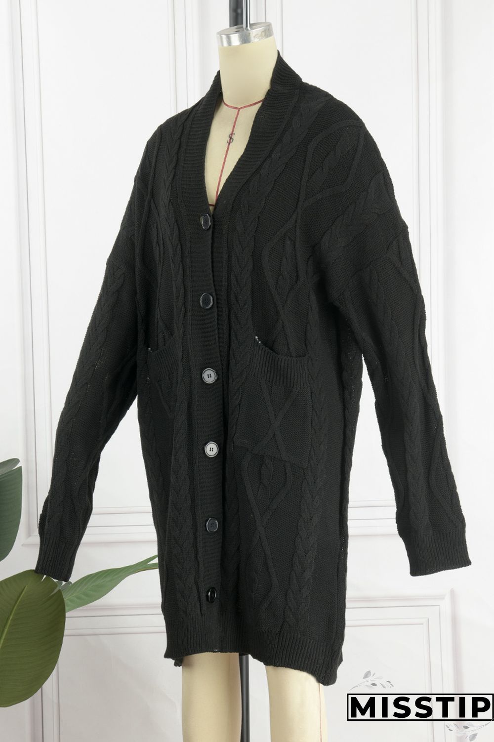 Black Casual Solid Patchwork Cardigan Collar Outerwear