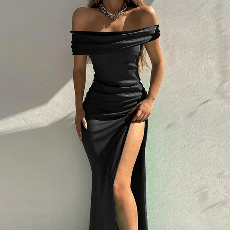 Party Fashion Sexy Satin Slip-Neck Formal Elegant Evening Dress