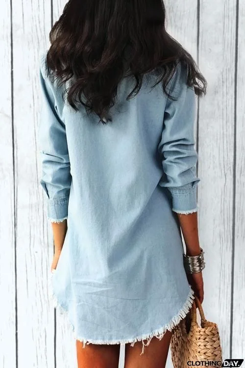 Pocket Long Sleeve Denim Mini Dress