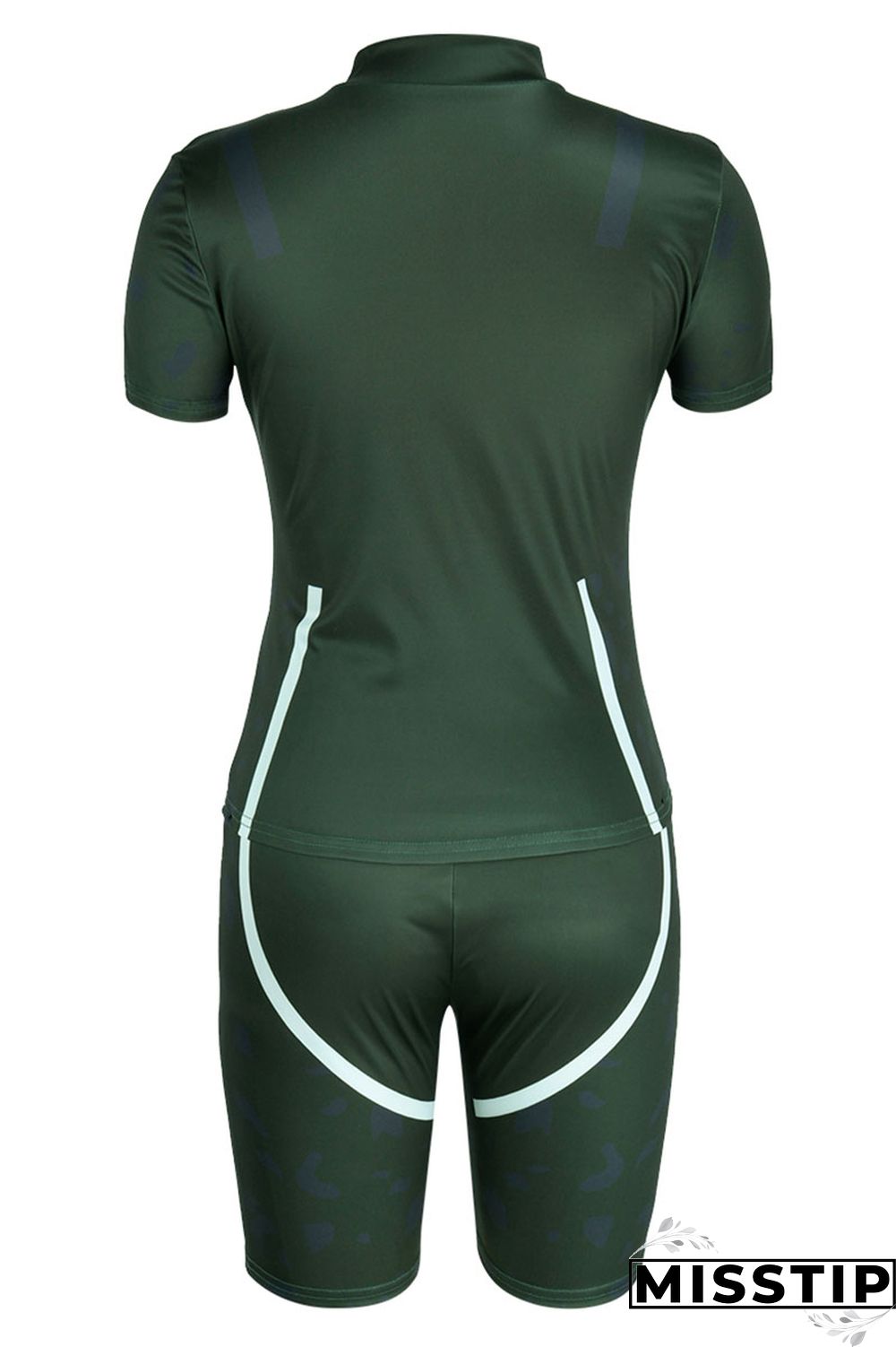 Army Green Casual Print Patchwork O Neck Short Sleeve Two Pieces