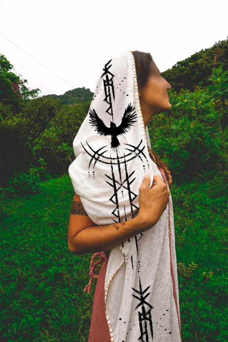 Tribal Bird National Totem Cotton And Linen Scarf