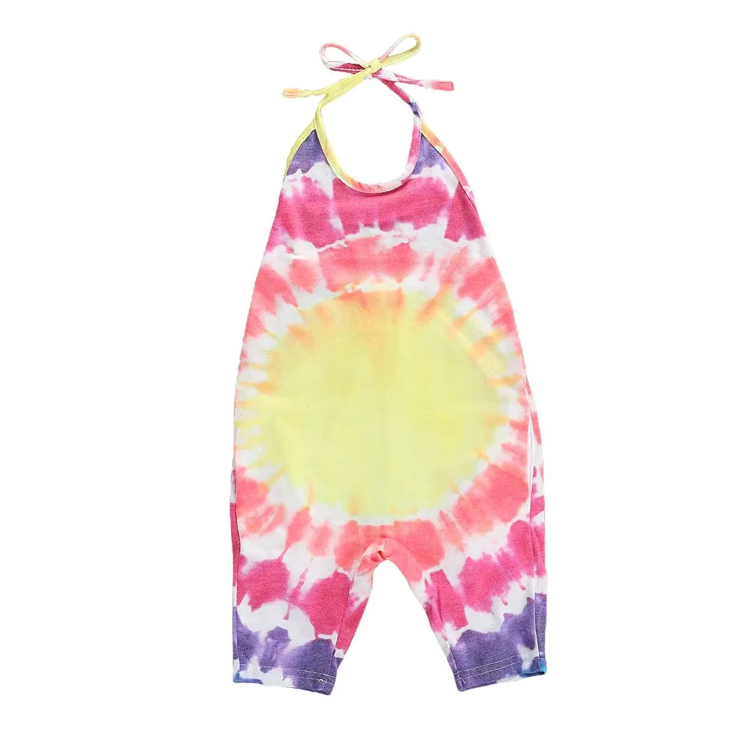 Children Summer Clothing Infant Kids Baby Girls Tie dye Romper Spaghetti Colorful Gradient Sunsuits Fashion Jumpsuits 2-6T