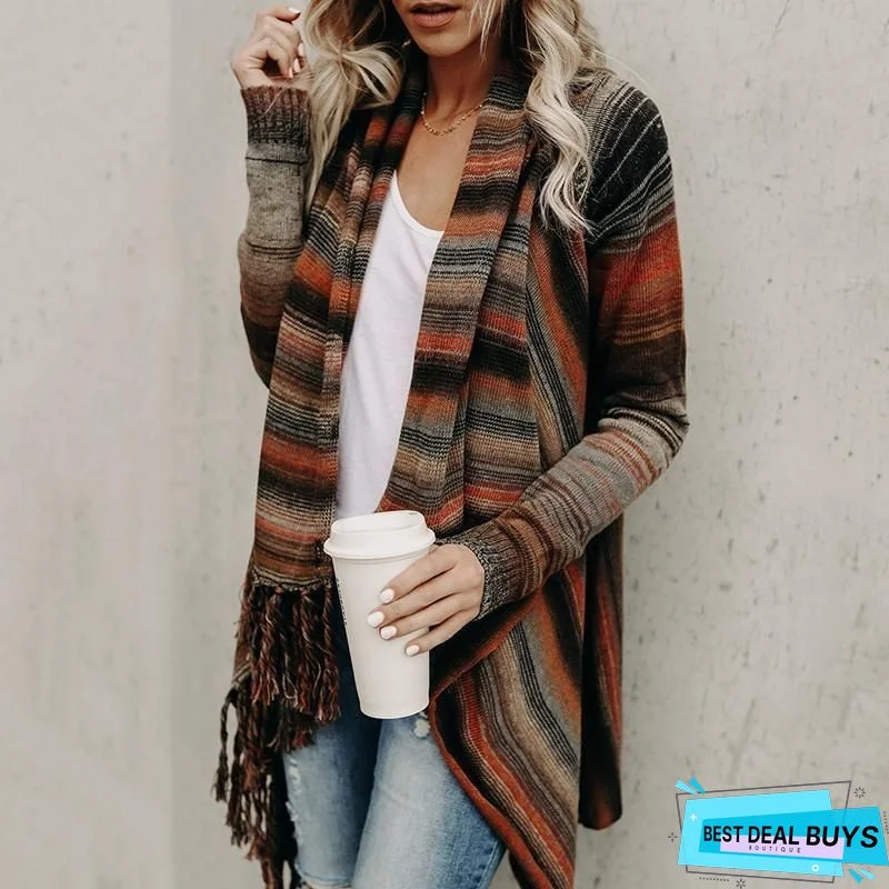Asymmetrical Long Sleeve Stripes Casual Sweater