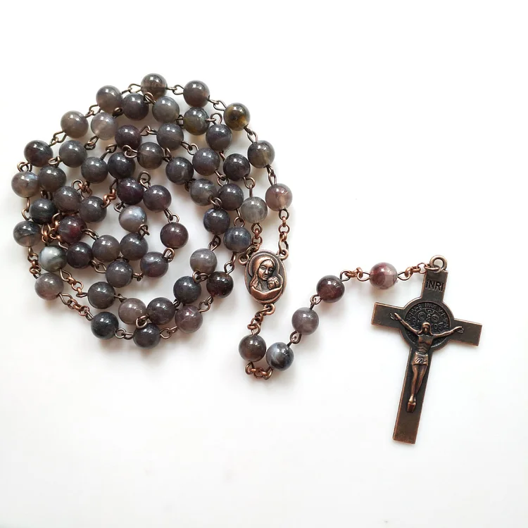 Olivenorma Brown Acrylic Ball Cross Rosary Necklace