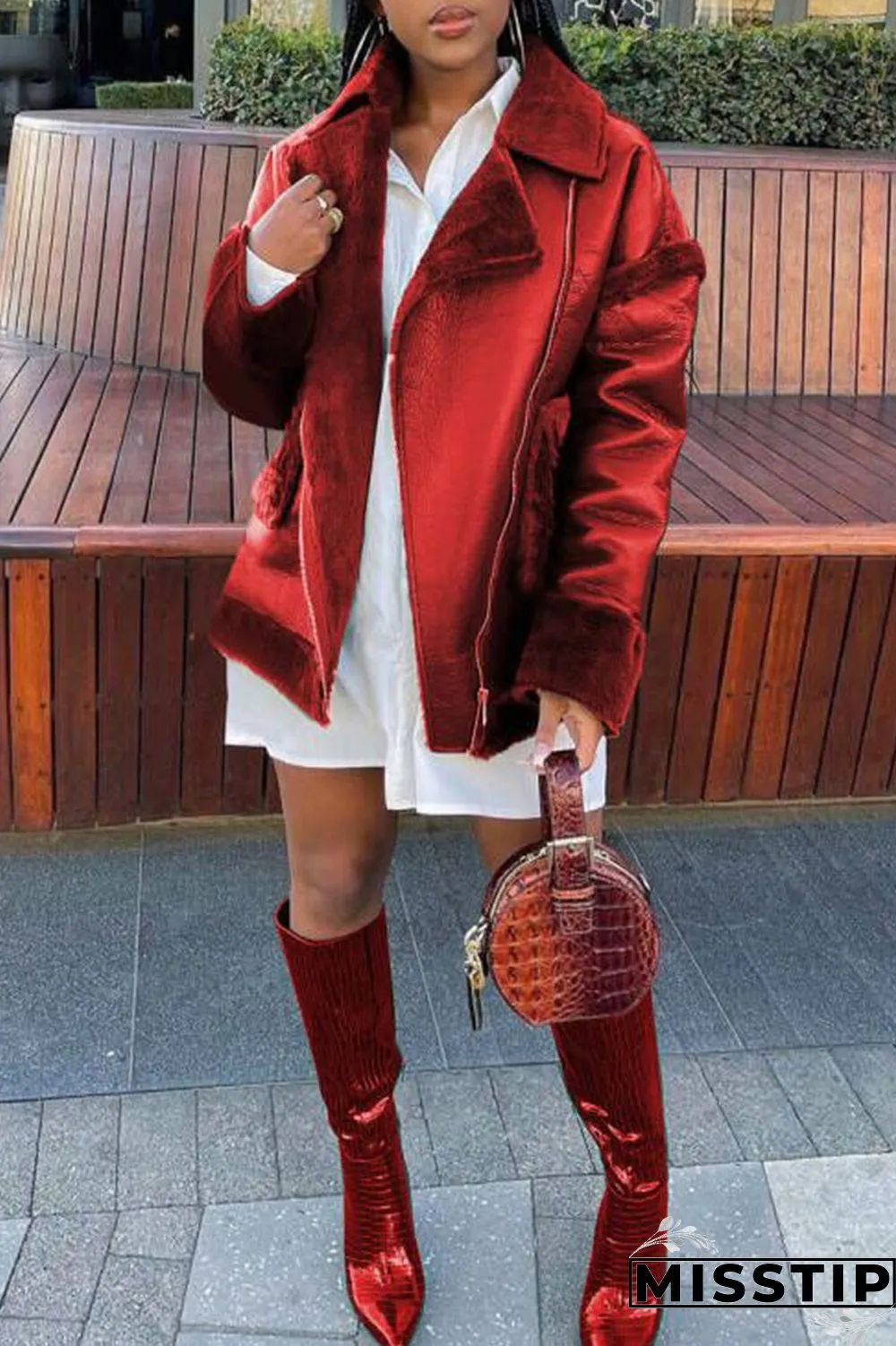 Brown Fashion Casual Solid Patchwork Turndown Collar Outerwear