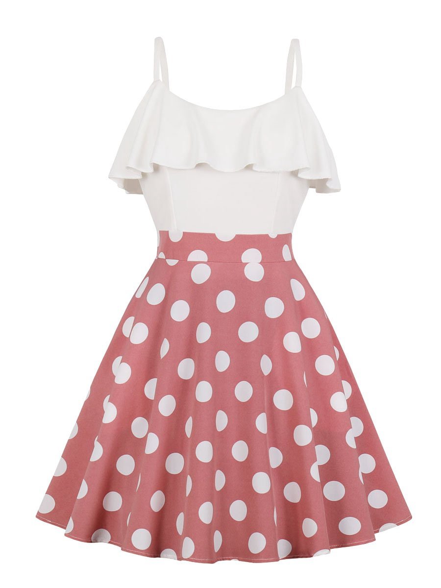 1950s Dress Polka Dot Ruffled Slip Dress