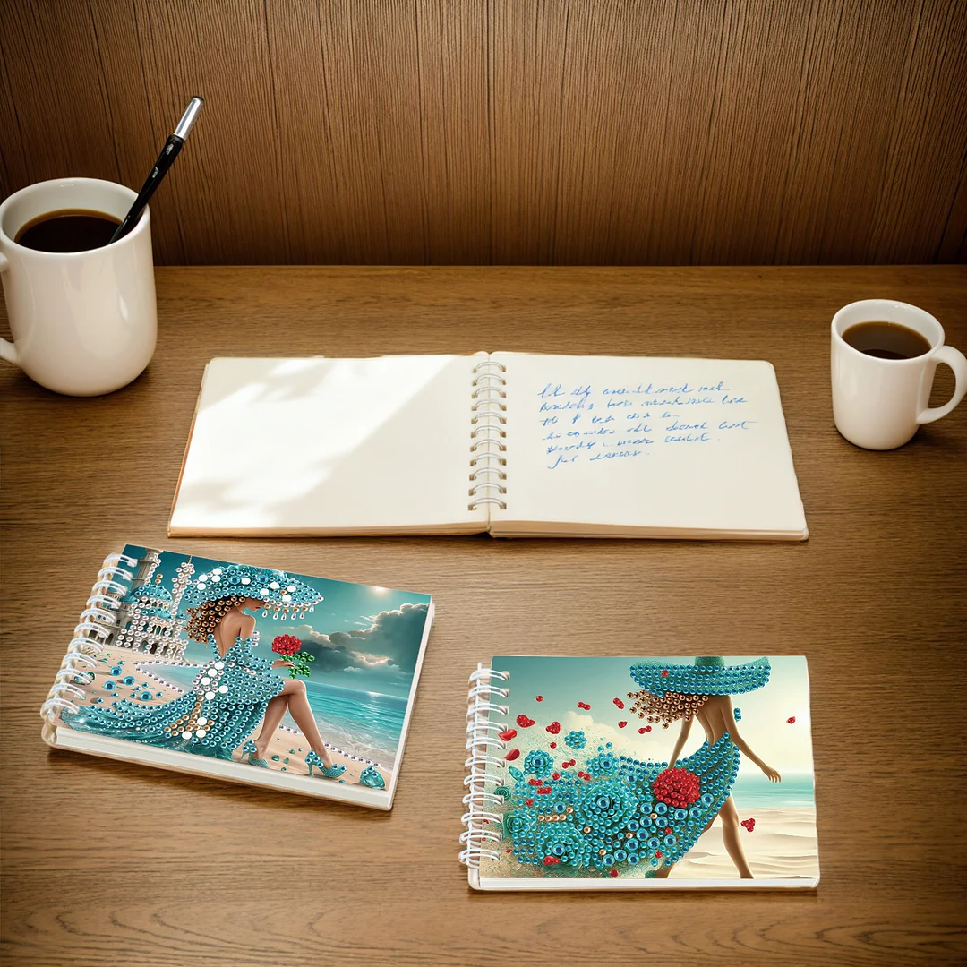 2 Pack Elegant Skirt Lady DIY Diamond Art Spiral Notebook Kit 80Pages No Lines