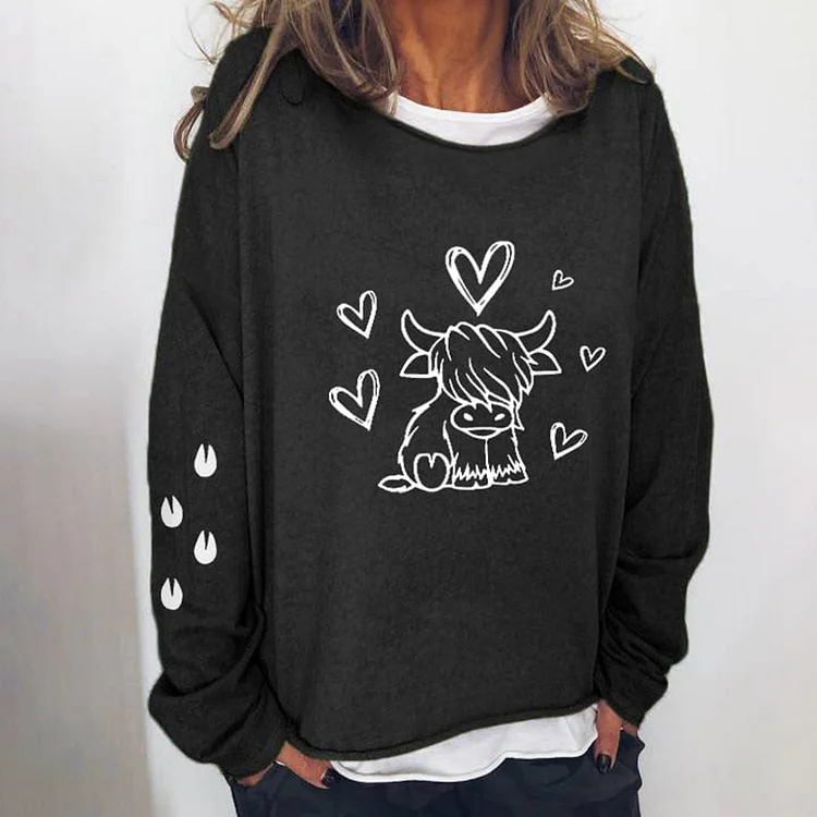 VChics Women's Lovely Highland Cow Casual Sweatshirt