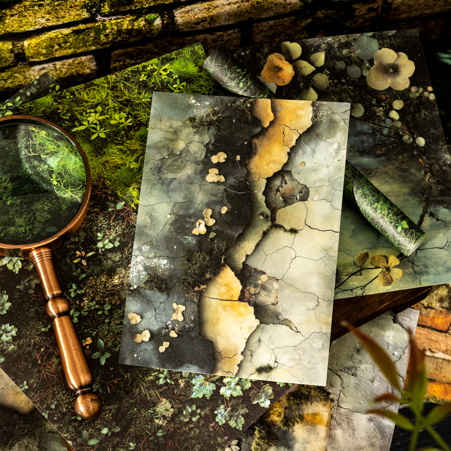 소재 종이 - 자연의 손길 시리즈 빈티지 숲 식물 이끼