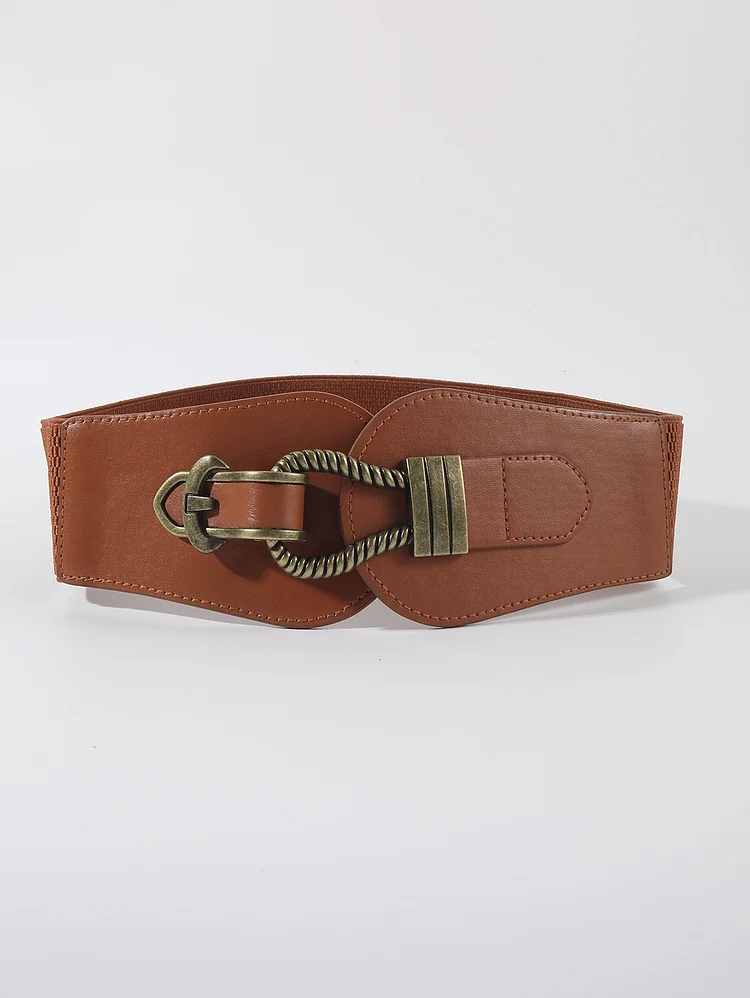 Retro Leopard Copper Simple Buckle Wide Elastic Belt