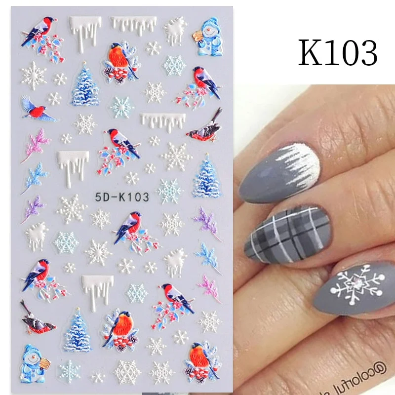 1PC 5D Nail Stickers Winter Santa Claus Self-Adhesive Slider Nail Art Decorations Christmas Snow Decals Manicure Accessories-Nail Inspo