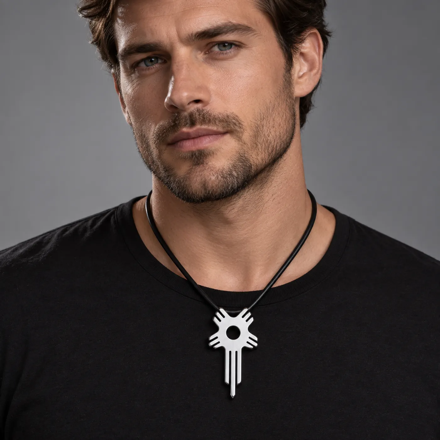  Sporty Tungsten Carbide Cross Pendant Necklace with Black Cord, 47mm