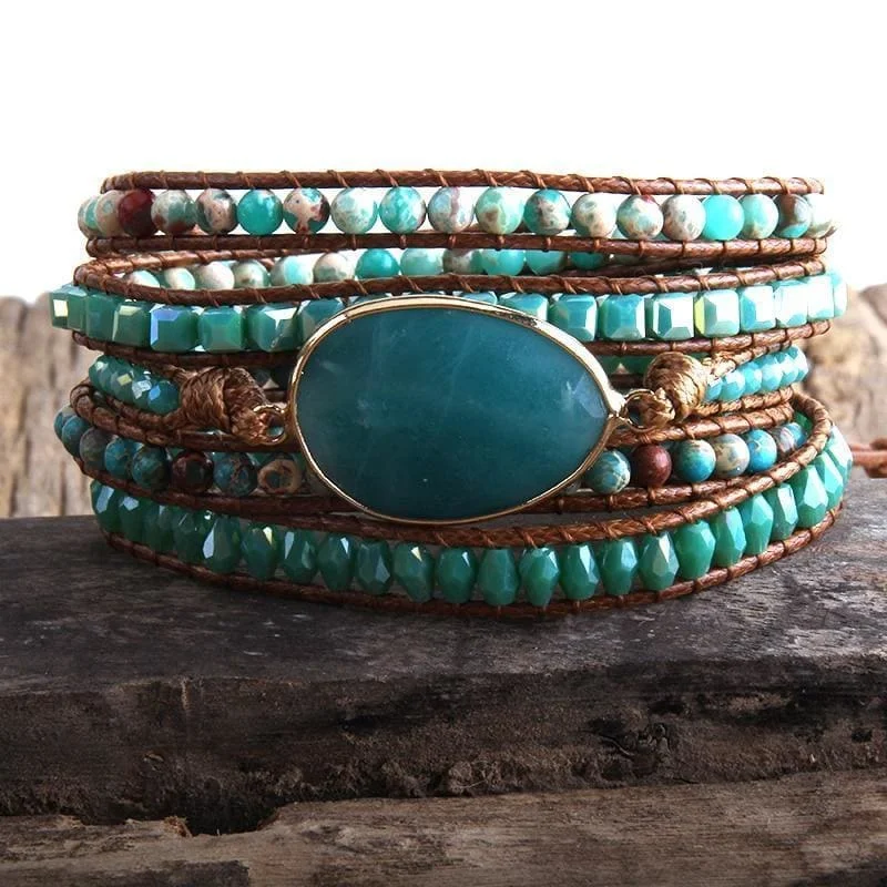 Boho Natural Stone Handmade Leather Bracelet