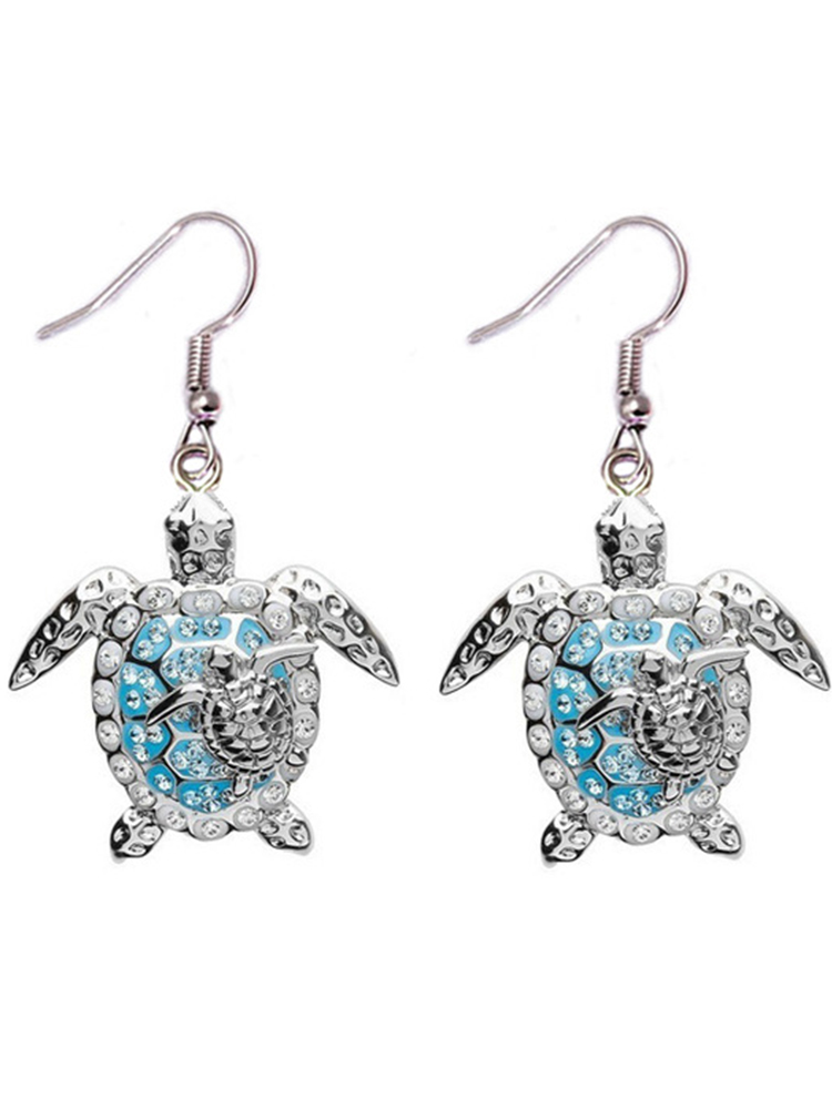 Two Tone Turtle Rhinestone Alloy Earrings wearshes