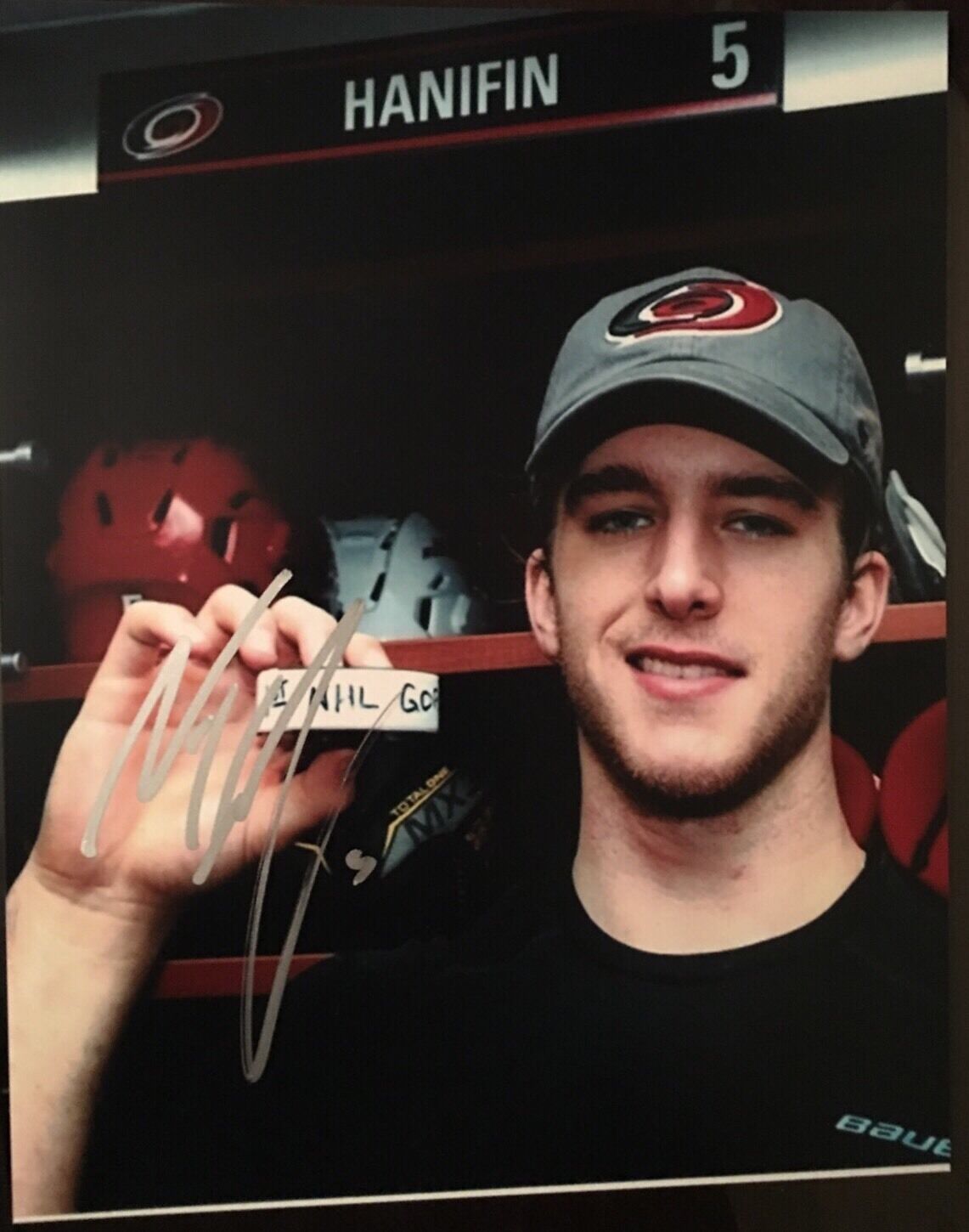 Noah Hanifin HAND Signed Carolina Hurricanes 1st Puck 8x10 Photo Poster painting AUTOGRAPH