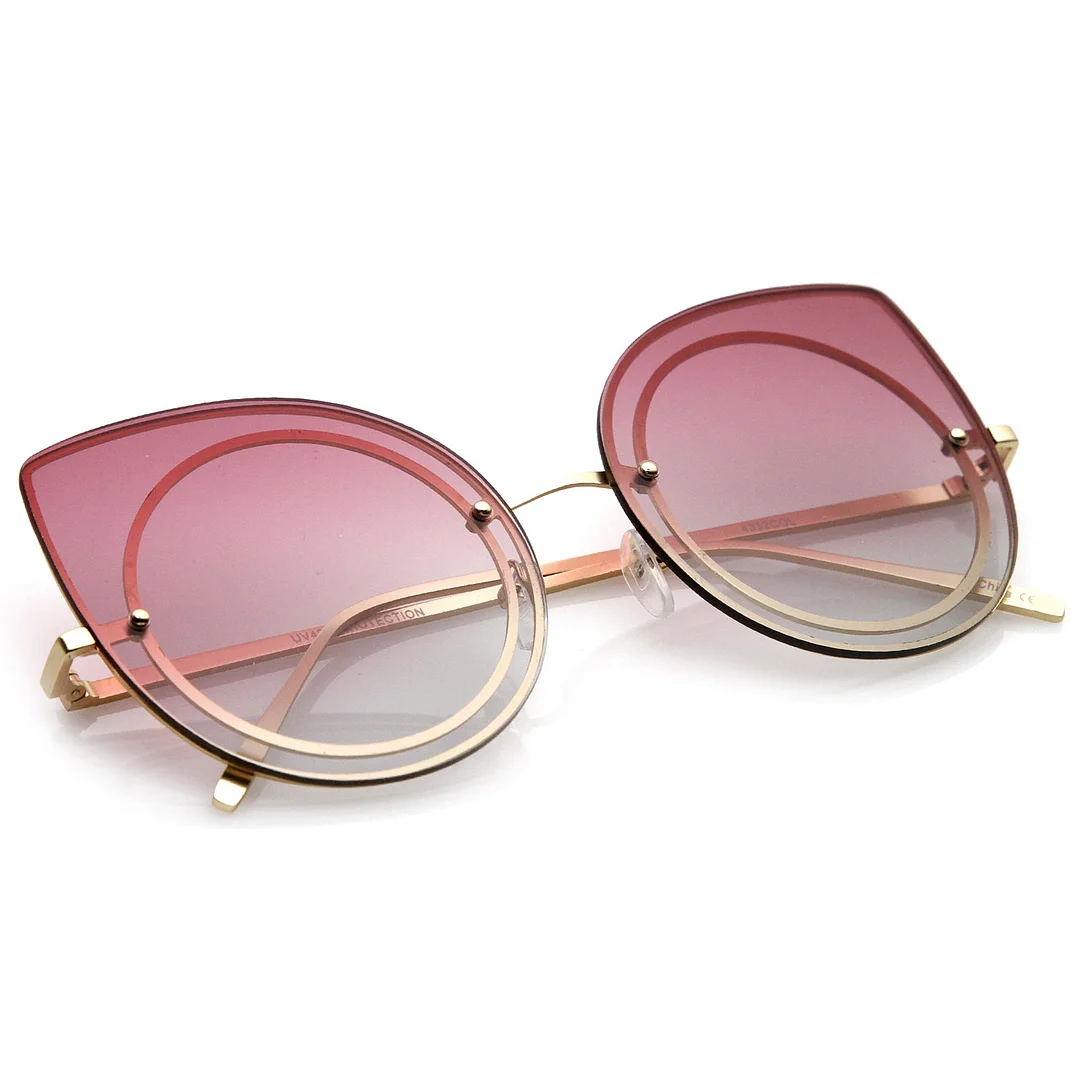 Women's Oversize Rimless Colored Gradient Flat Lens Cat Eye glasses 63mm