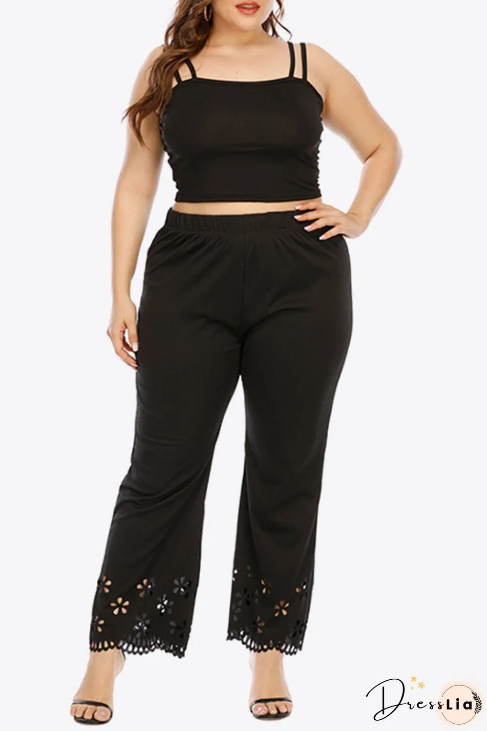 Plus Size Openwork Elastic Waist Pants