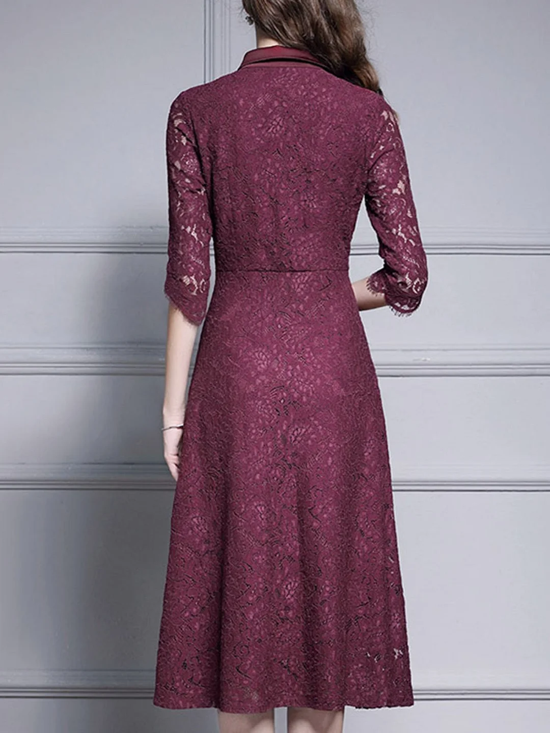 Shirt Collar Burgundy Dresses Shift Daily Paneled Floral Dresses