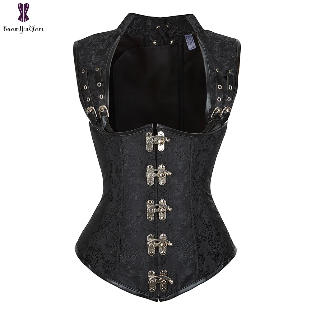 Billionm Women's Gothic Steampunk Corset Vest Brown Steel Boned Vintage Sexy Underbust Corsets and Bustiers Shapewear Corselet