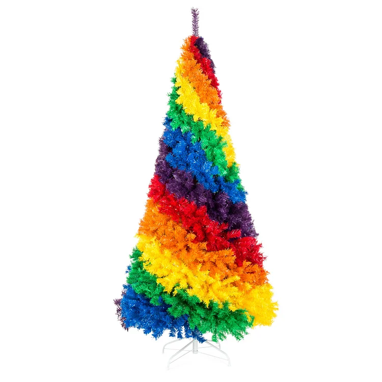 🔥kukelife🔥7ft Artificial Rainbow Full Fir Christmas Tree Holiday Decor w/ Metal Stand