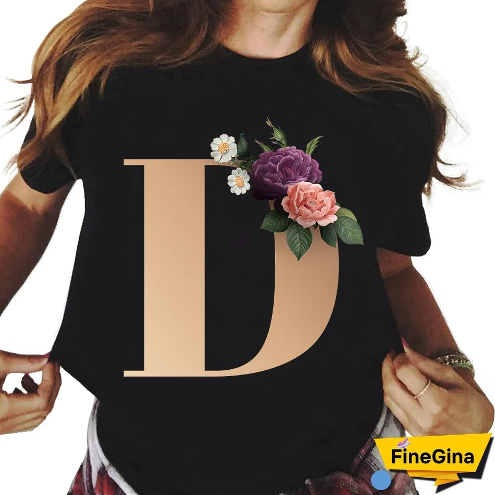 Custom Name Letter Combination T-shirt 26 FloralAlphabetFontClassicTShirt Fashion Harajuku Kawaii TShirt Women Top Tees