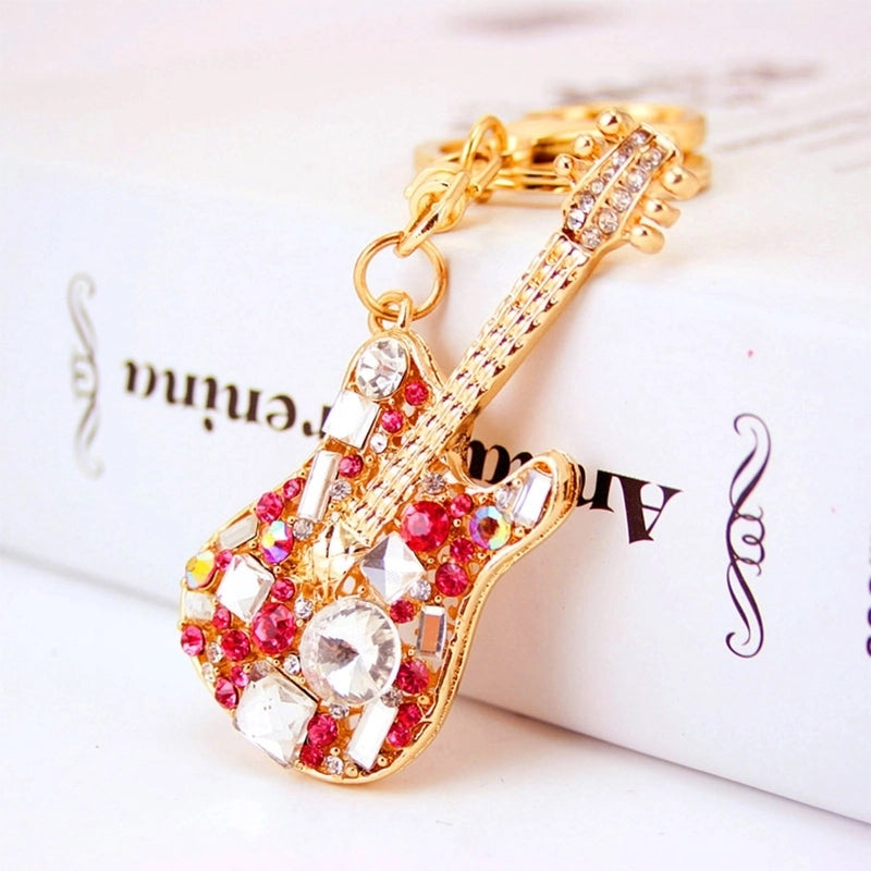 Vintage Style Minimalist Guitar Zinc Alloy Plating Inlay Rhinestones Unisex Bag Pendant Keychain