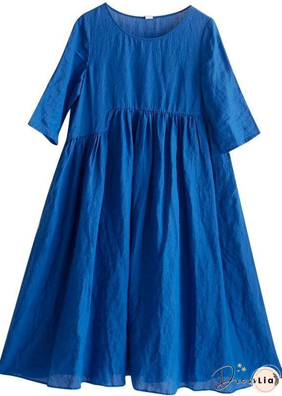 Simple O Neck Patchwork Summer Tunic Blue Vestidos De Lino Dress