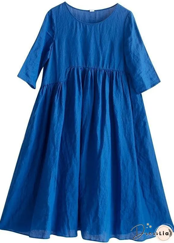 Simple O Neck Patchwork Summer Tunic Blue Vestidos De Lino Dress