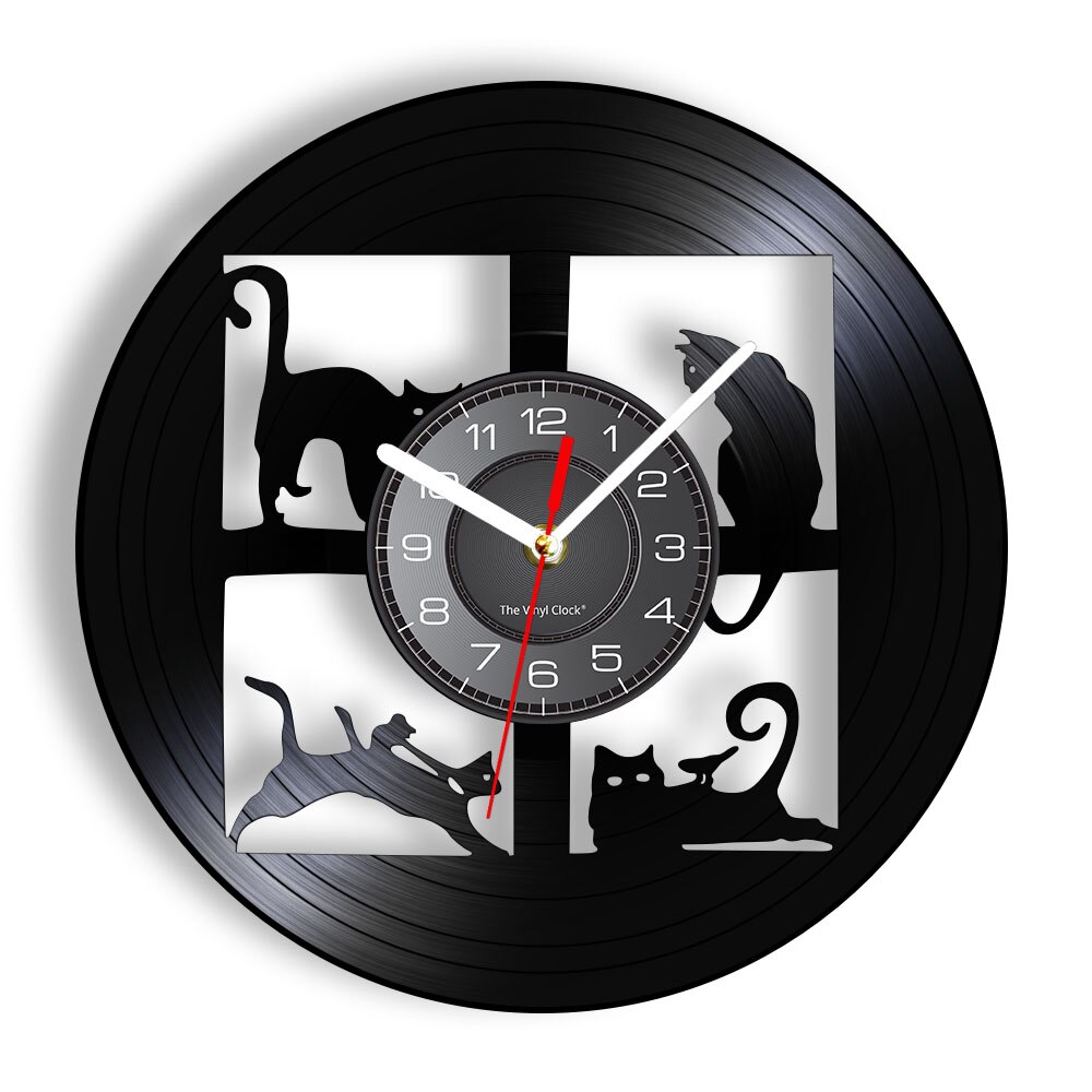 

Cats Silhouette Laser Etched - Vinyl Record Wall Clock - Without LED, 501 Original