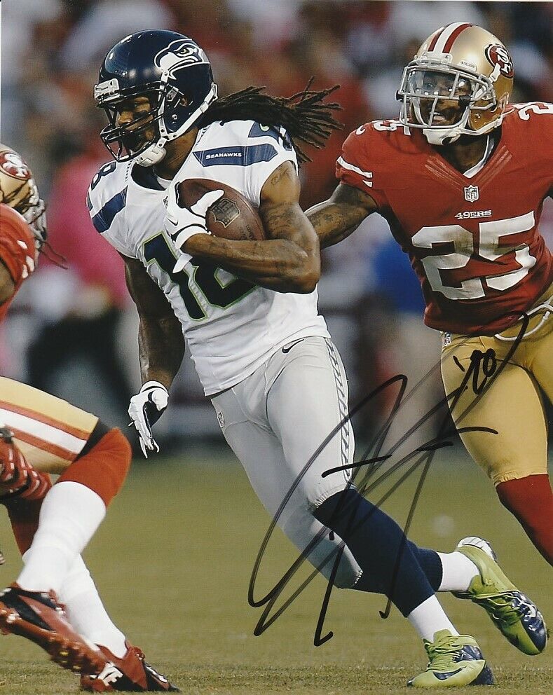 SIDNEY RICE SIGNED SEATTLE SEAHAWKS FOOTBALL 8x10 Photo Poster painting #2 NFL AUTOGRAPH PROOF